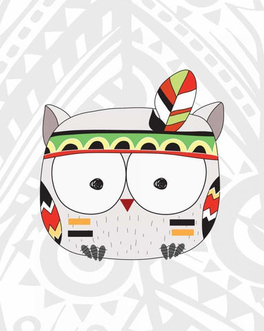 Tribal Owl White Modern Wood Framed Art Print with Double Matting by Robinson, Tamara