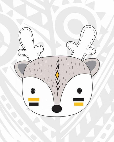 Tribal Deer Black Ornate Wood Framed Art Print with Double Matting by Robinson, Tamara