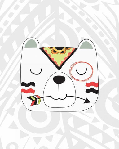 Tribal Bear White Modern Wood Framed Art Print with Double Matting by Robinson, Tamara