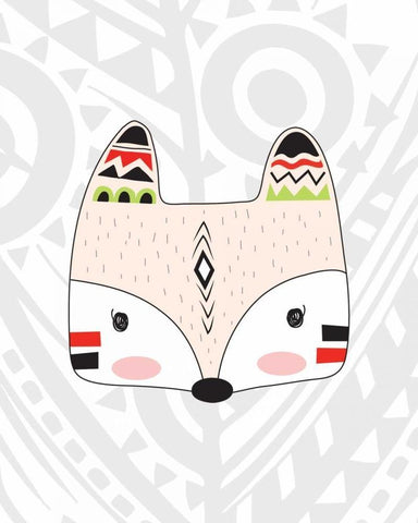 Tribal Fox White Modern Wood Framed Art Print with Double Matting by Robinson, Tamara