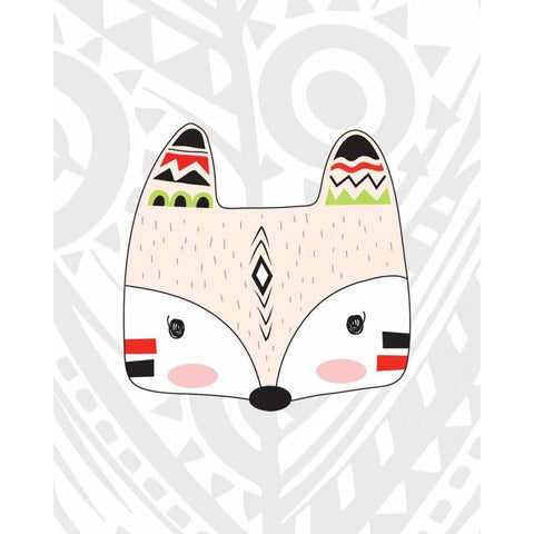 Tribal Fox Black Modern Wood Framed Art Print with Double Matting by Robinson, Tamara