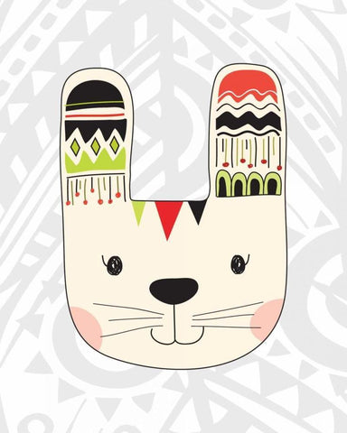 Tribal Bunnies White Modern Wood Framed Art Print with Double Matting by Robinson, Tamara