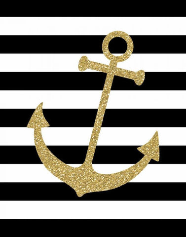 Glitter Anchor Stripe White Modern Wood Framed Art Print with Double Matting by Robinson, Tamara