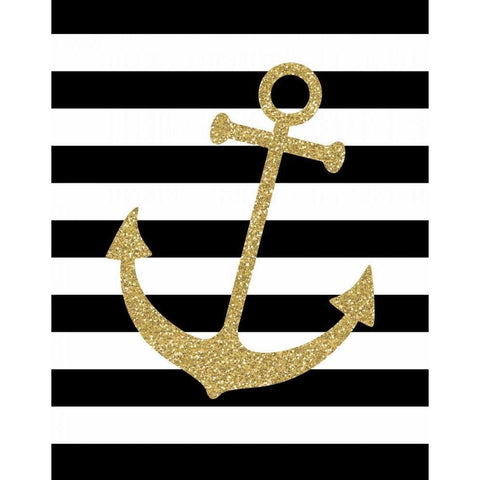 Glitter Anchor Stripe Gold Ornate Wood Framed Art Print with Double Matting by Robinson, Tamara