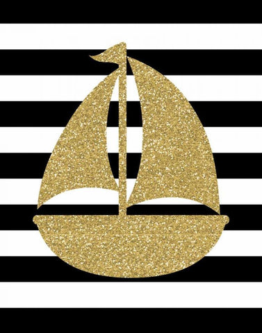Glitter Sailboat Stripe Black Ornate Wood Framed Art Print with Double Matting by Robinson, Tamara