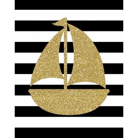 Glitter Sailboat Stripe Black Modern Wood Framed Art Print by Robinson, Tamara