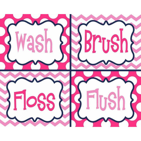 Wash, Brush, Floss, Flush Pink Gold Ornate Wood Framed Art Print with Double Matting by Robinson, Tamara