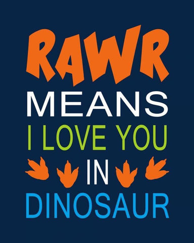Dinosaur Rawr Quote White Modern Wood Framed Art Print with Double Matting by Robinson, Tamara