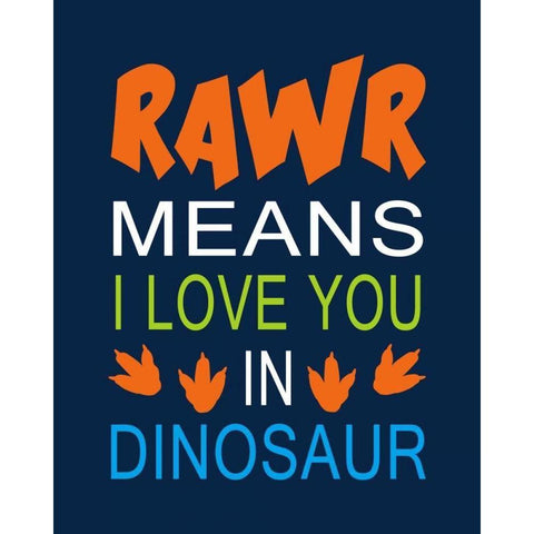 Dinosaur Rawr Quote Black Modern Wood Framed Art Print by Robinson, Tamara