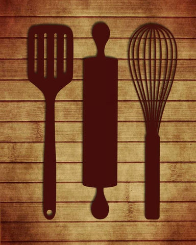 Kitchen Utensils White Modern Wood Framed Art Print with Double Matting by Robinson, Tamara