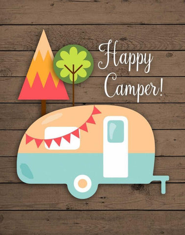 Happy Camper White Modern Wood Framed Art Print with Double Matting by Robinson, Tamara