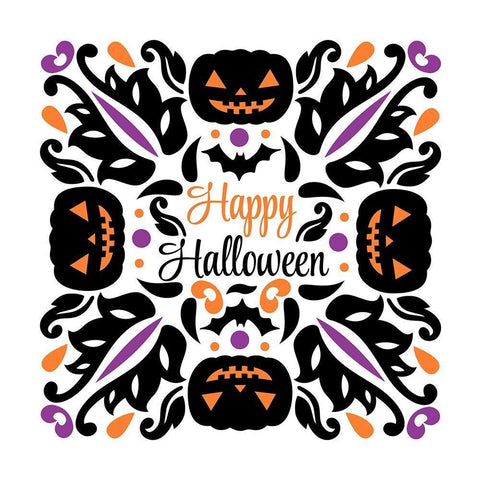 Happy Halloween White Modern Wood Framed Art Print with Double Matting by Robinson, Tamara