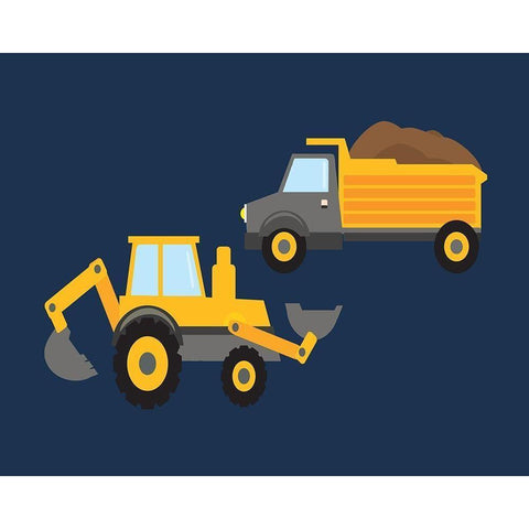 Construction Wash Brush Trucks White Modern Wood Framed Art Print by Robinson, Tamara