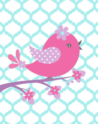 Bird Floral Branch I White Modern Wood Framed Art Print with Double Matting by Robinson, Tamara