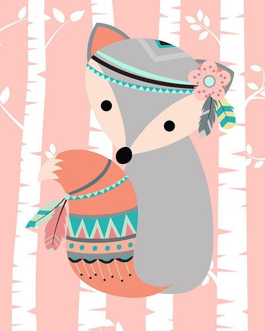 Tribal Fox Girl I White Modern Wood Framed Art Print with Double Matting by Robinson, Tamara