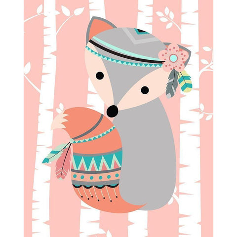 Tribal Fox Girl I Black Modern Wood Framed Art Print with Double Matting by Robinson, Tamara