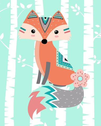 Tribal Fox Girl II White Modern Wood Framed Art Print with Double Matting by Robinson, Tamara