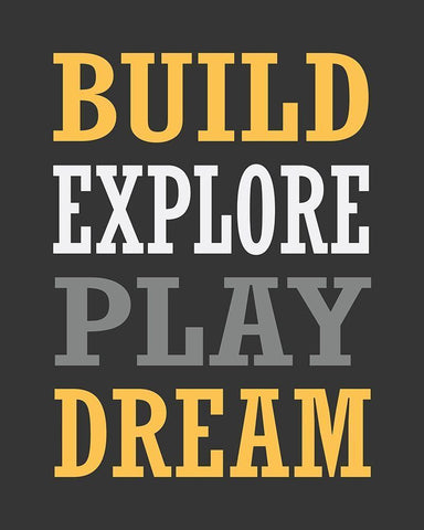 Build, Explore, Play, Dream Black Ornate Wood Framed Art Print with Double Matting by Robinson, Tamara
