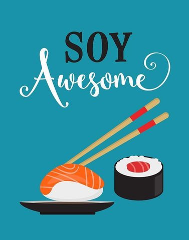 Soy Awesome Sushi White Modern Wood Framed Art Print with Double Matting by Robinson, Tamara