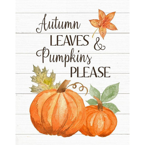 Autumn Leave and Pumpkins Please Gold Ornate Wood Framed Art Print with Double Matting by Robinson, Tamara