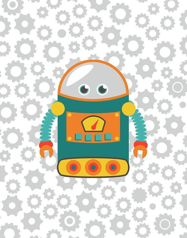 Robot II Black Ornate Wood Framed Art Print with Double Matting by Robinson, Tamara