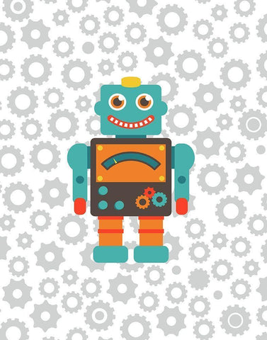 Robot III White Modern Wood Framed Art Print with Double Matting by Robinson, Tamara