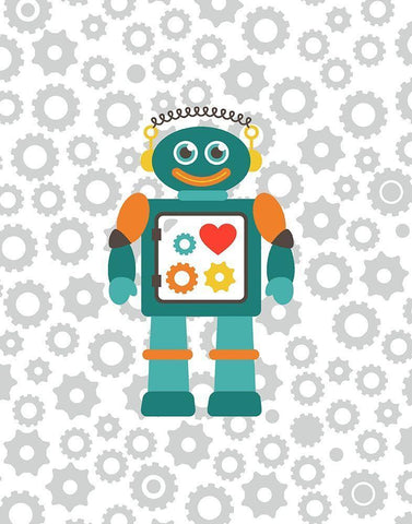 Robot V White Modern Wood Framed Art Print with Double Matting by Robinson, Tamara