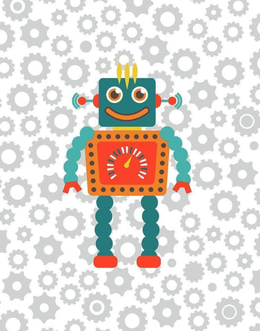 Robot VI White Modern Wood Framed Art Print with Double Matting by Robinson, Tamara