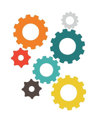 Gears White Modern Wood Framed Art Print with Double Matting by Robinson, Tamara