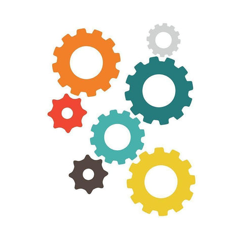 Gears Black Modern Wood Framed Art Print by Robinson, Tamara