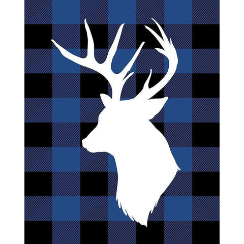 Plaid Deer Black Modern Wood Framed Art Print by Robinson, Tamara