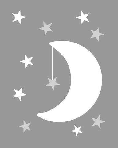 Moon Stars White Modern Wood Framed Art Print with Double Matting by Robinson, Tamara