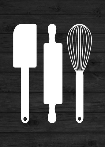 Kitchen Utensils White Modern Wood Framed Art Print with Double Matting by Robinson, Tamara