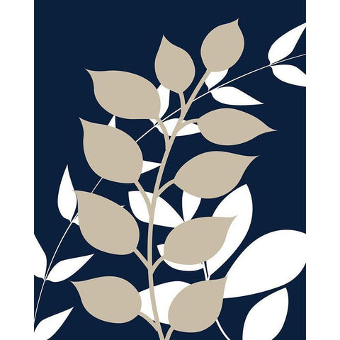 Navy Foliage I Black Modern Wood Framed Art Print with Double Matting by Robinson, Tamara