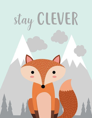 Stay Clever Fox White Modern Wood Framed Art Print with Double Matting by Robinson, Tamara