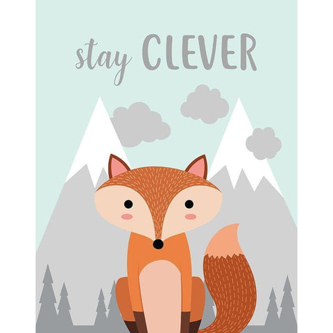 Stay Clever Fox Black Modern Wood Framed Art Print with Double Matting by Robinson, Tamara