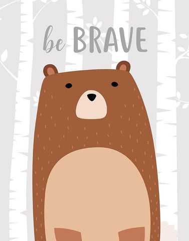 Be Brave Bear White Modern Wood Framed Art Print with Double Matting by Robinson, Tamara