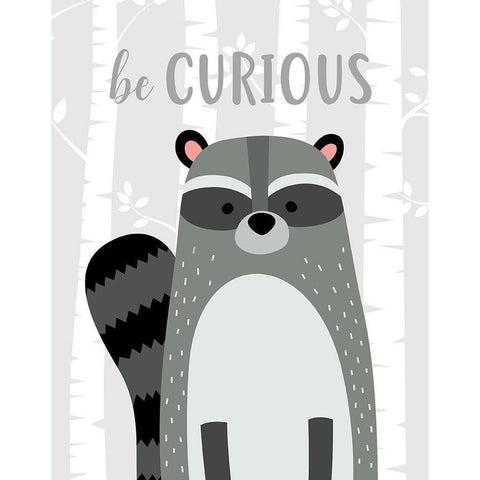 Be Curious Raccoon White Modern Wood Framed Art Print by Robinson, Tamara