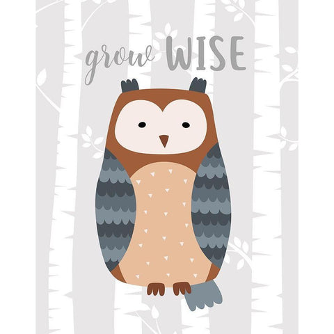 Grow Wise Owl White Modern Wood Framed Art Print by Robinson, Tamara