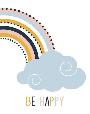 Be Happy White Modern Wood Framed Art Print with Double Matting by Robinson, Tamara