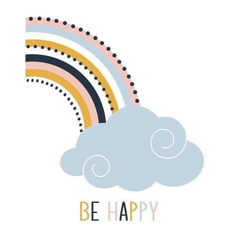 Be Happy White Modern Wood Framed Art Print by Robinson, Tamara