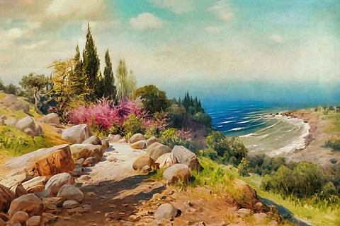 Walk to the Seashore Black Ornate Wood Framed Art Print with Double Matting by Dundon, Denise