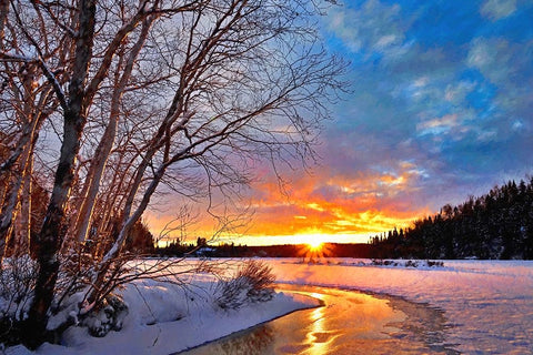 Winter Twilight White Modern Wood Framed Art Print with Double Matting by Dundon, Denise