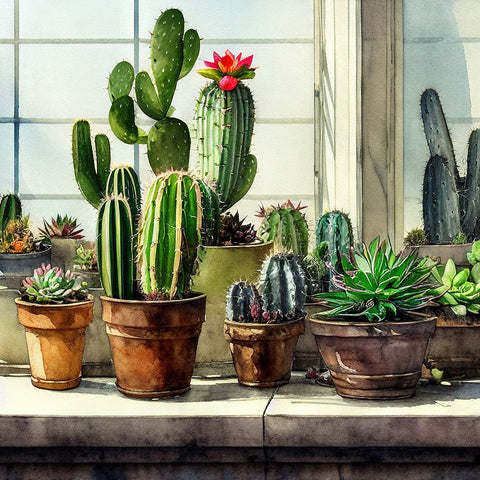 Cacti and Succulents XI Black Modern Wood Framed Art Print by Dundon, Denise