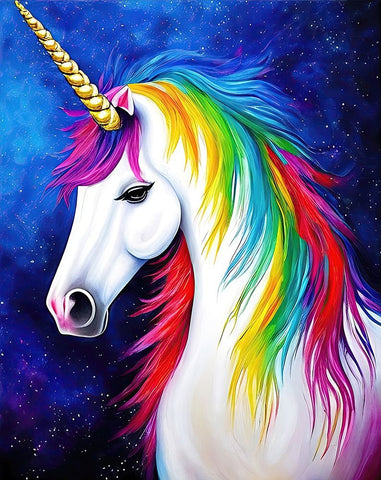 Rainbow Maned Unicorn White Modern Wood Framed Art Print with Double Matting by Dundon, Denise