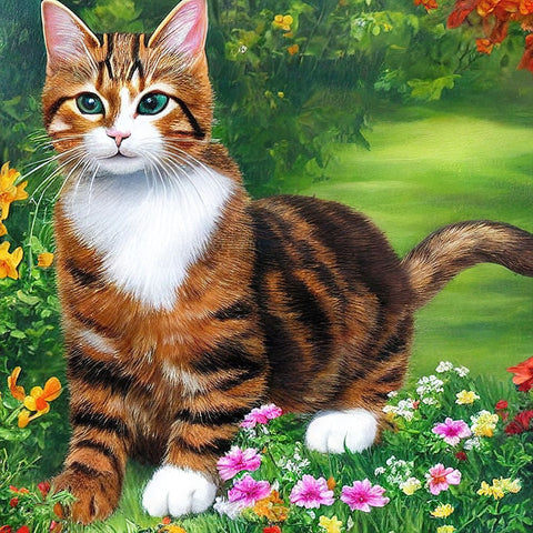 Cat in the Garden II White Modern Wood Framed Art Print with Double Matting by Dundon, Denise