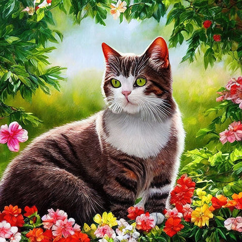 Cat in the Garden IV Black Modern Wood Framed Art Print by Dundon, Denise