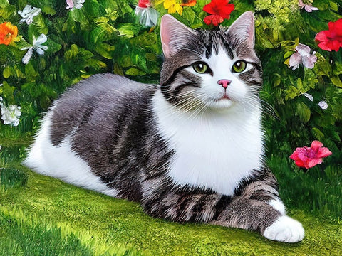 Cat in the Garden V White Modern Wood Framed Art Print with Double Matting by Dundon, Denise