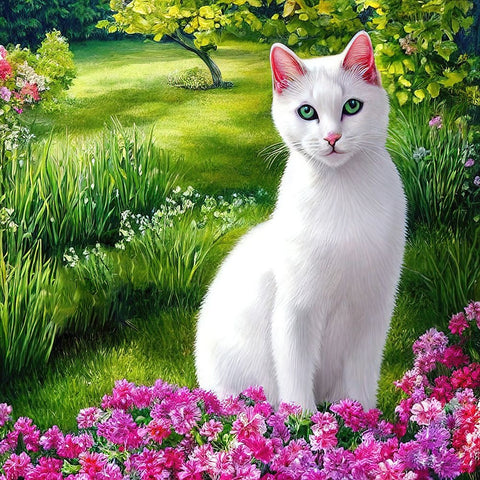 Cat in the Garden VI Black Ornate Wood Framed Art Print with Double Matting by Dundon, Denise