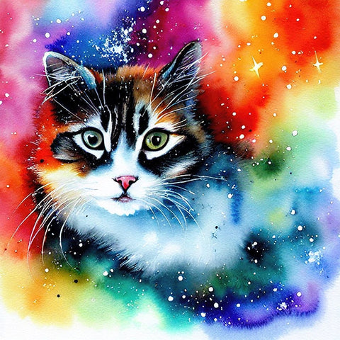 Galaxy Cat II Black Modern Wood Framed Art Print by Dundon, Denise